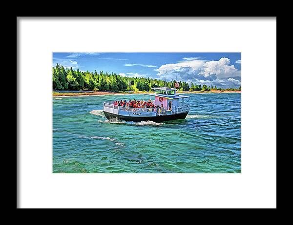 Karfi Framed Print featuring the painting Rock Island Karfi Ferry Waves in Door County by Christopher Arndt