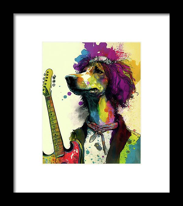 Rock Star Framed Print featuring the painting Rock Star Musician - Fanny Anime Dachshund Dog Colorful Graphic 004 by Aryu