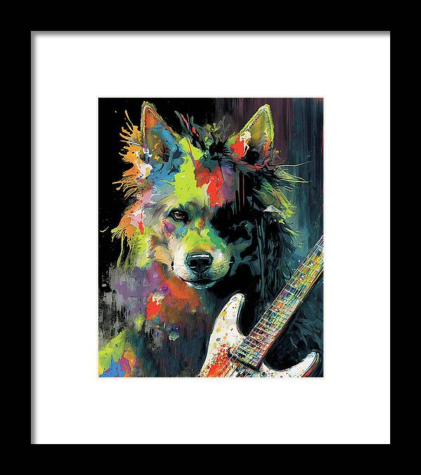 Rock Star Framed Print featuring the painting Rock Star Musician - Fanny Anime German Shepherd Dog Colorful Graphic 005 by Aryu