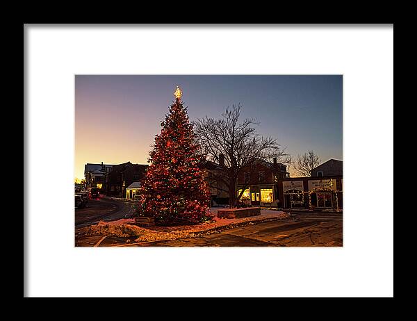 Rockport Framed Print featuring the photograph Rockport MA Christmas Tree at Dusk North Shore Massachusetts by Toby McGuire