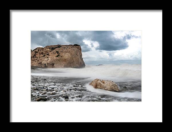 Waves Framed Print featuring the photograph Rocky Seascape during Storm by Michalakis Ppalis