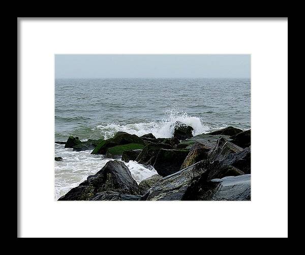 Waves Framed Print featuring the photograph Rocky Shores of the Atlantic Ocean in Cape May New Jersey by Linda Stern