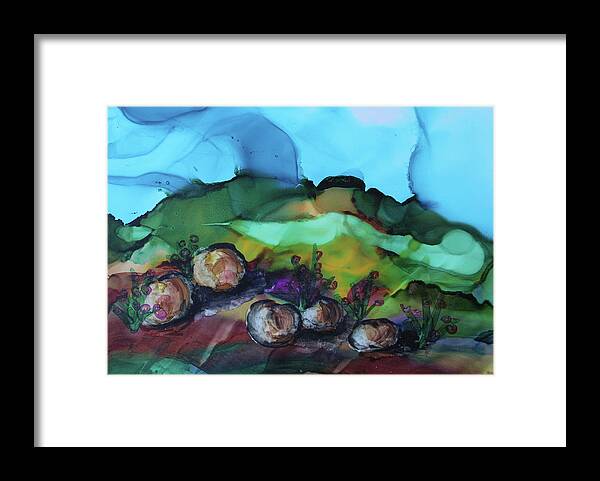 Landscape With Rocks Framed Print featuring the painting Rocky Shores by Sandra Fox