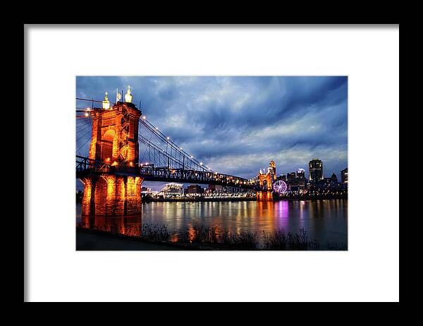 Cincinnati Framed Print featuring the photograph Roebling Suspension Bridge by Ed Taylor