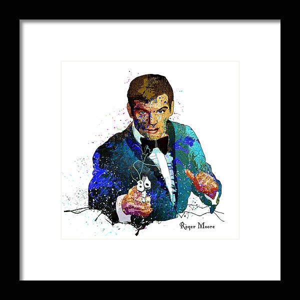 Acrylics Framed Print featuring the painting Roger Moore by Miki De Goodaboom