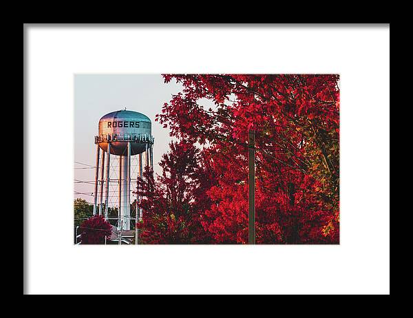 America Framed Print featuring the photograph Rogers Arkansas Water Tank in the Fall by Gregory Ballos