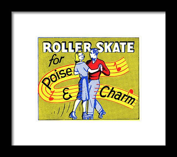 Vintage Framed Print featuring the drawing Roller Skate for Poise and Charm by Vintage Roller Skating Posters