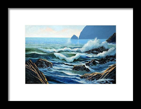 Rolling Breakers Framed Print featuring the painting Rolling Breakers by Frank Wilson