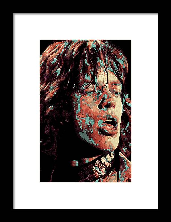 The Rolling Stones Framed Print featuring the mixed media Rolling Stones Mick Jagger Art Shattered by The Rocker Chic