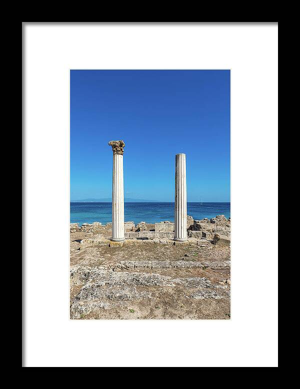 Corinthian Framed Print featuring the photograph Roman Columns Against the Sardinian Horizon by Benoit Bruchez
