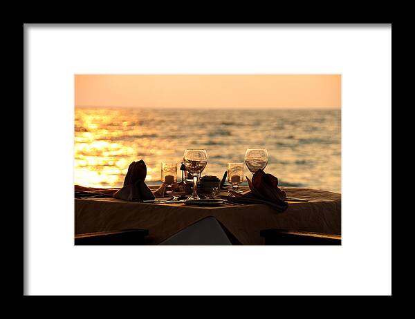 Shadow Framed Print featuring the photograph Romantic Dinner - silhouette by HHakim