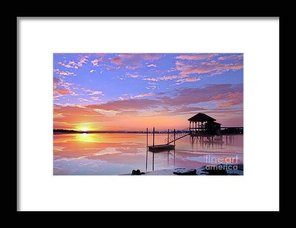 Romantic Framed Print featuring the photograph Romantic Sunset at Tybee Island, Georgia by Shelia Hunt