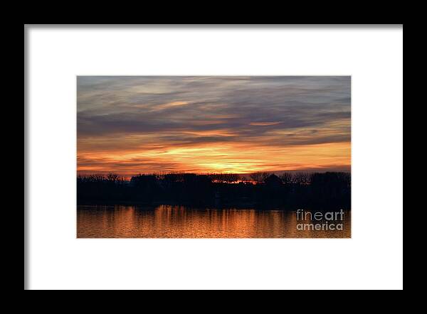 Nature Framed Print featuring the photograph Romantic Sunset Over Water Caught in Fire by Leonida Arte