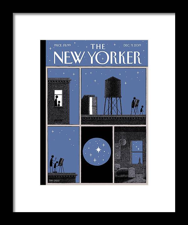 Rooftop Astronomy Framed Print featuring the drawing Rooftop Astronomy by Tom Gauld