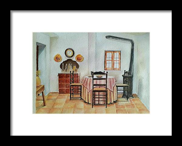 Room Framed Print featuring the painting Room with a clock by Carolina Prieto Moreno