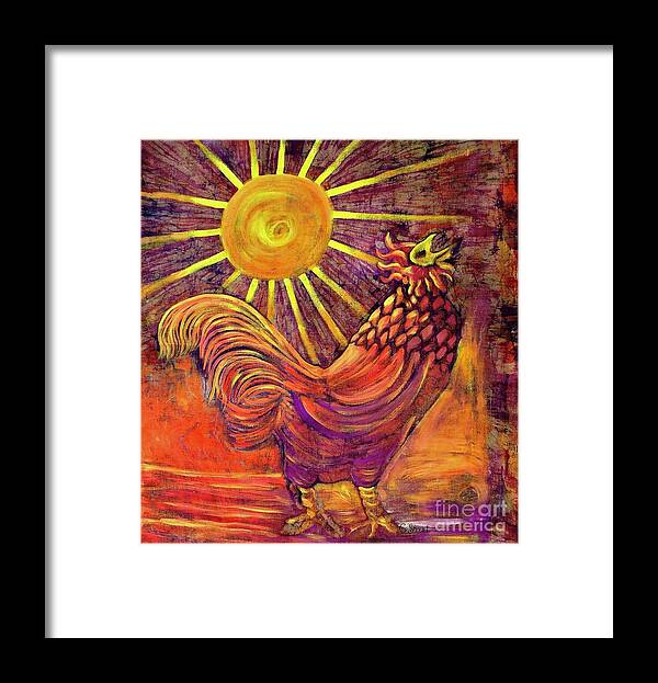 Rooster Framed Print featuring the mixed media Rooster Batik by Caroline Street