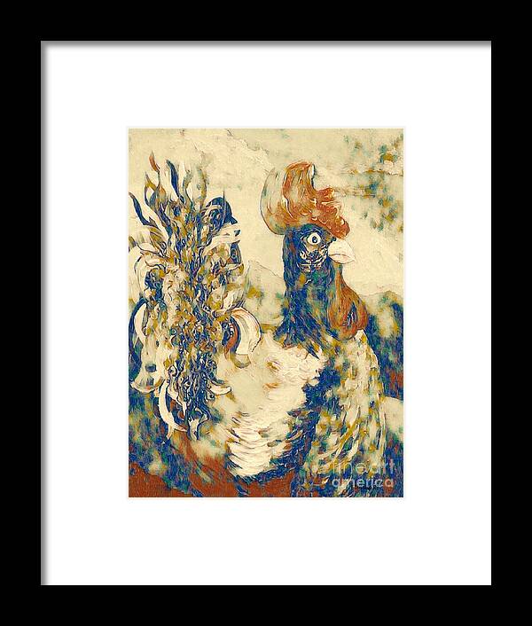 Rooster Framed Print featuring the painting Rooster Cezanne Style by Eloise Schneider Mote