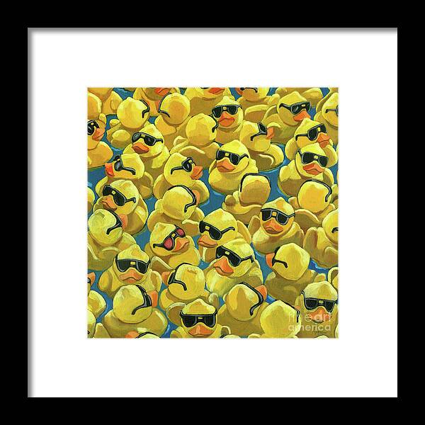 Rubber Duck Framed Print featuring the painting Rose Colored Glasses by Linda Apple