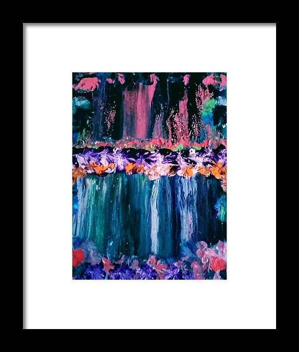 Waterfall Framed Print featuring the painting Roses And Waterfalls by Anna Adams
