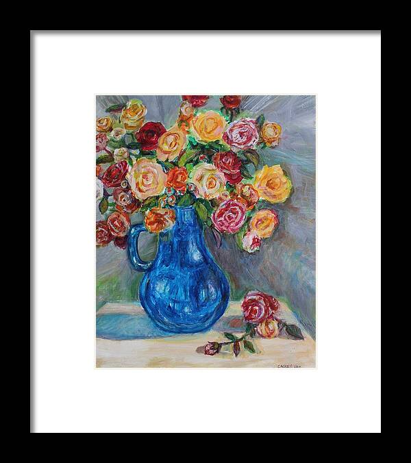 Flowers Framed Print featuring the painting Roses Galore by Veronica Cassell vaz
