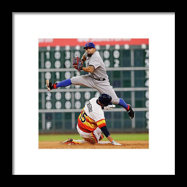Ninth Inning Framed Print featuring the photograph Rougned Odor and Jason Castro by Bob Levey