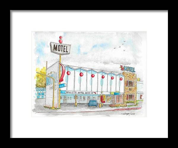 Roulette Motel Framed Print featuring the painting Roulette Motel Drive In, Reno, Nevada by Carlos G Groppa