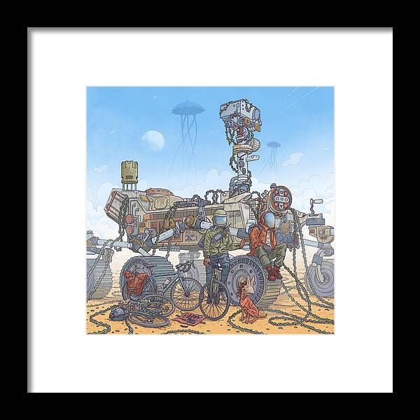  Framed Print featuring the digital art Rover Ruins Ride - w/ Helmets by EvanArt - Evan Miller