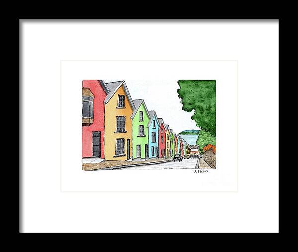Colorful Houses Framed Print featuring the painting Row of Colorful Houses by Donna Mibus