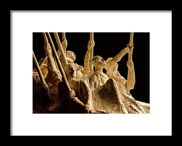 Rowing Boat Sculpture Sepia B&w Framed Print featuring the photograph Rowing Sculpture2 by John Linnemeyer