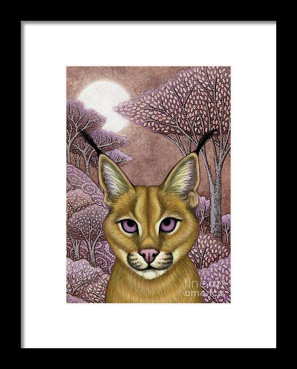 Caracal Framed Print featuring the painting Royal Caracal Moon by Amy E Fraser