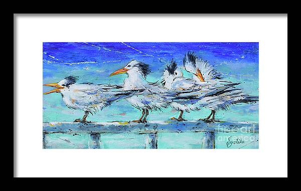 Royal Tern Framed Print featuring the painting Lounging Royal Terns by Jyotika Shroff