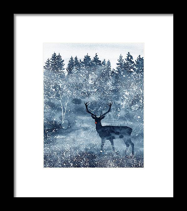 Rudolph Framed Print featuring the painting Rudolph the Red Nosed Reindeer II by Irina Sztukowski