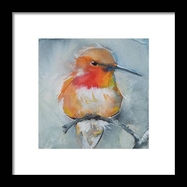 Rufus Hummingbird Framed Print featuring the painting Rufous Hummingbird by Jani Freimann