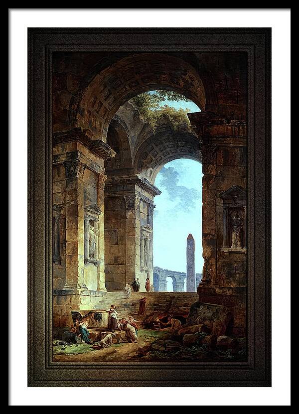 Ruins With An Obelisk Framed Print featuring the painting Ruins With An Obelisk In The Distance Fine Art Old Masters Reproduction by Rolando Burbon