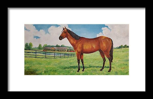 Kentucky Kentucky Derby Equestrian Horse Horseracing Derby Thoroughbred Racing Art Artwork Artist Oil Painting  Framed Print featuring the painting Run for the Roses by ML McCormick