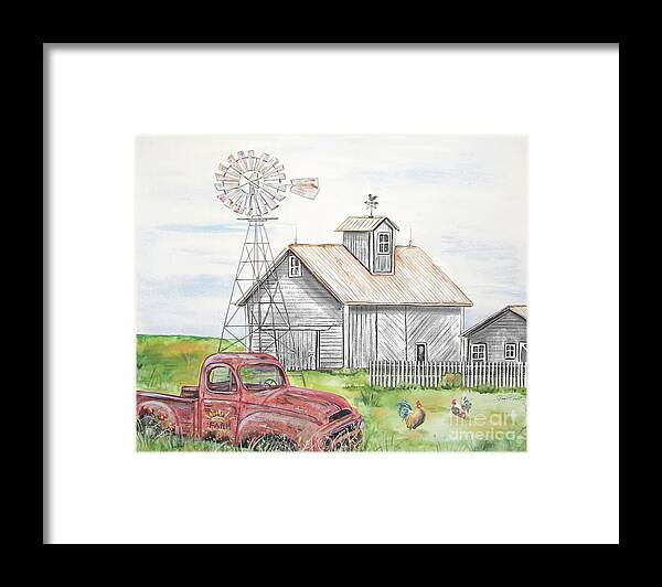 Barn Framed Print featuring the painting Rural White Barn A by Jean Plout