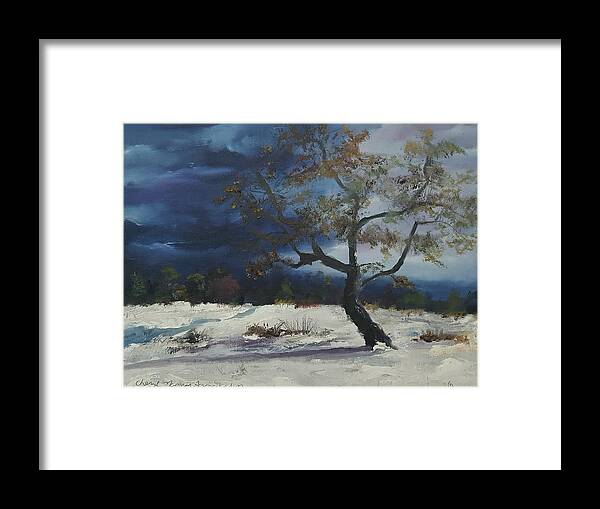Winter Scene With Russian Olive Tree Framed Print featuring the painting Russian Olive Tree at the Park by Cheryl Nancy Ann Gordon