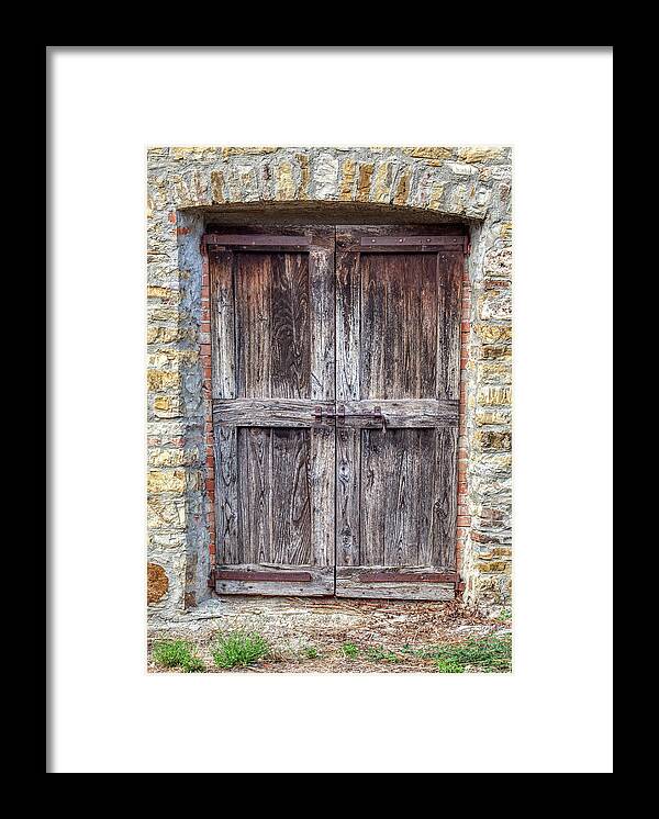 Door Framed Print featuring the photograph Rustic Weathered Brown Wood Door by David Letts