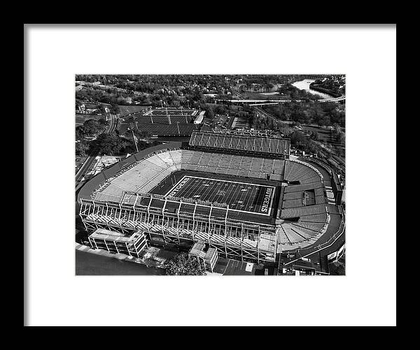 Rutgers Framed Print featuring the photograph Rutgers Football Stadium NJ BW by Susan Candelario