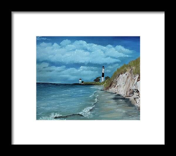 Oil Painting Framed Print featuring the painting Sable Lighthouse by Lisa White