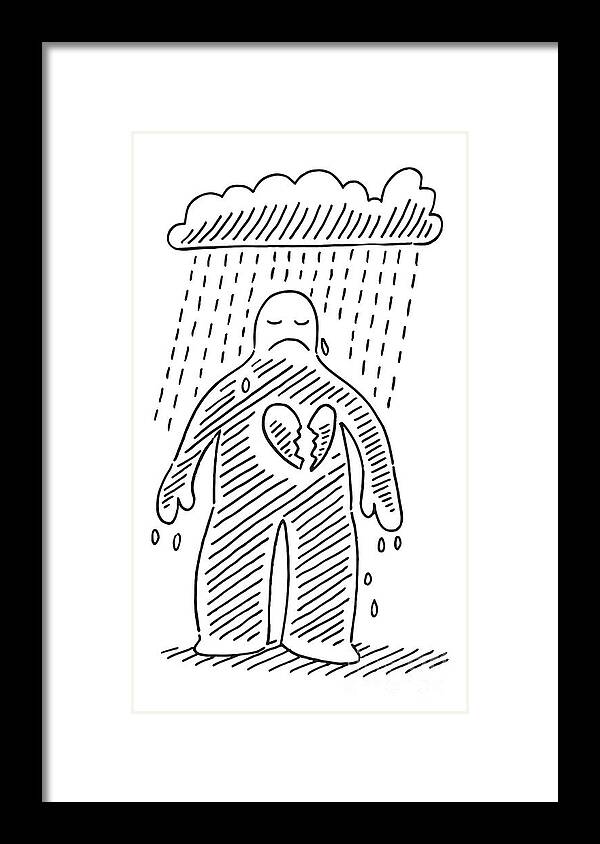 Sketch Framed Print featuring the drawing Sad Human Figure Depression Concept Drawing by Frank Ramspott
