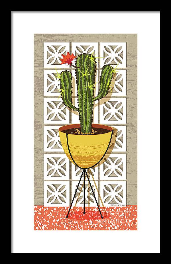 Mid Century Framed Print featuring the digital art Saguaro Cactus Mid Century Modern Breeze Block by Diane Dempsey