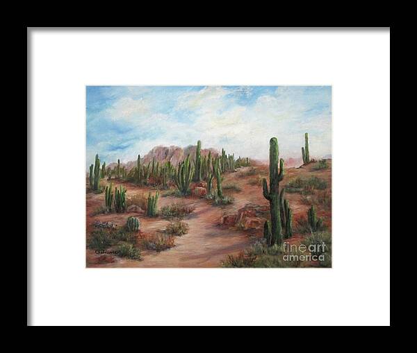 Landscape Framed Print featuring the painting Saguaro Trail by Roseann Gilmore