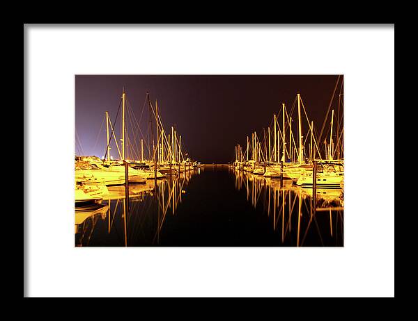 Waterscape Framed Print featuring the photograph Sail Boat Lights Night Monroe Harbor by Patrick Malon