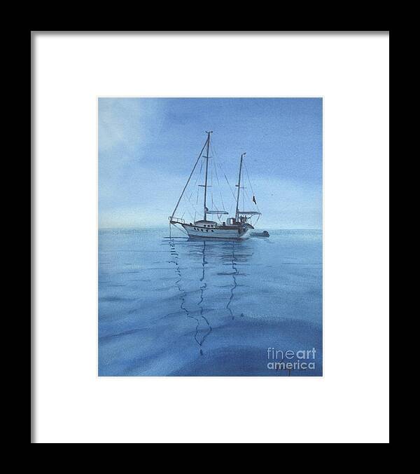Sailboat Framed Print featuring the painting Sailboat on Blue Water by Vicki B Littell