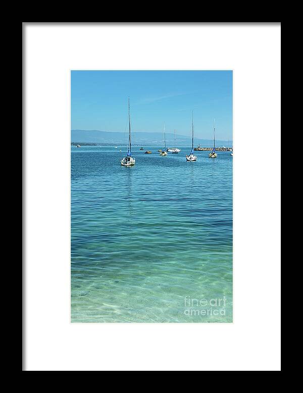 Geneva Framed Print featuring the photograph Sailboats on Lake Geneva, Switzerland by Delphimages Photo Creations