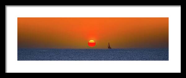 Sunrise Framed Print featuring the photograph Sailing at Sunrise Panorama by Mark Andrew Thomas