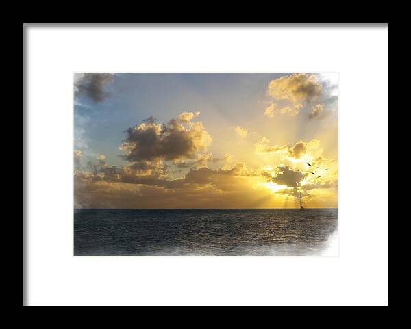 Sunset Framed Print featuring the mixed media Sailing Home by Moira Law