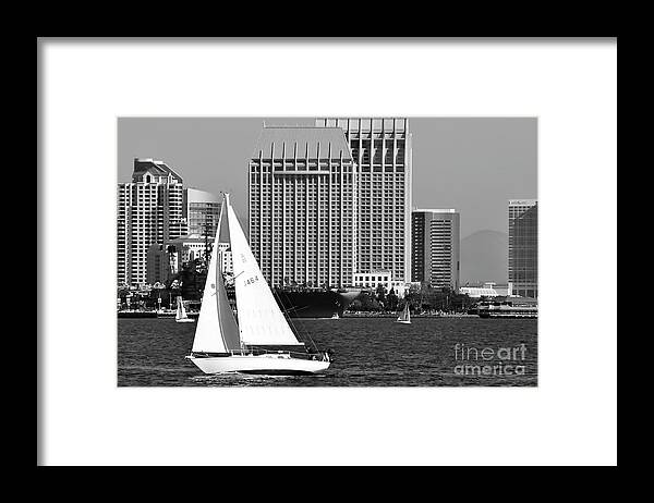 Boats Framed Print featuring the digital art San Diego Sailing by Kirt Tisdale