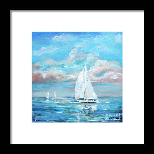 Beach Framed Print featuring the painting Sailing with my Dad II by Linda Olsen